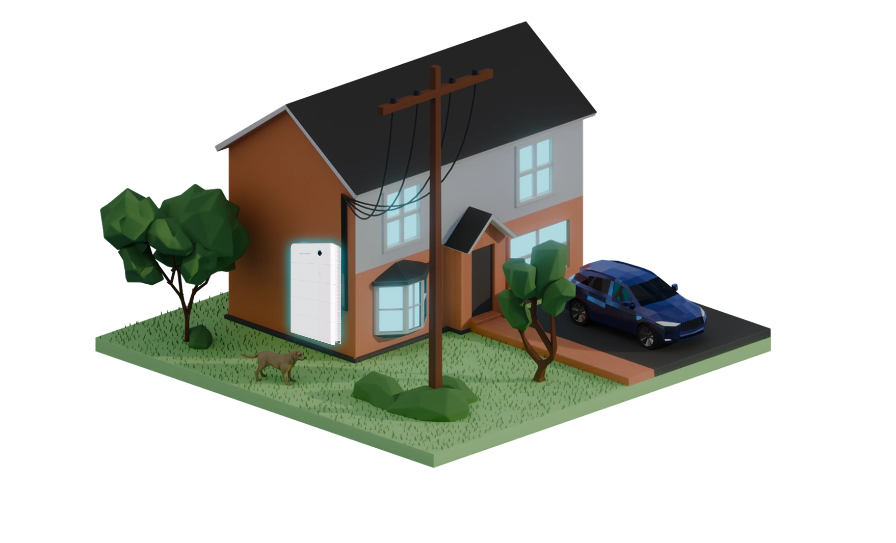 House with battery storage illustration